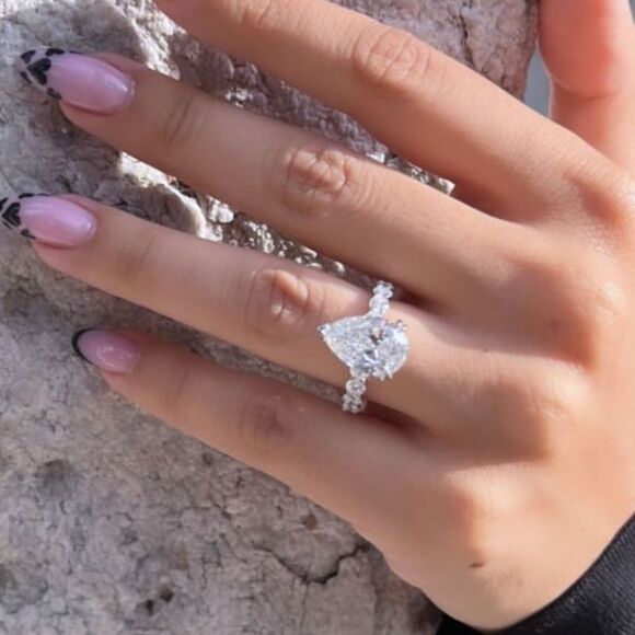 Custom made 14K White Gold 3.5ct pear Engagement Ring sizes 5 6 7 8 9